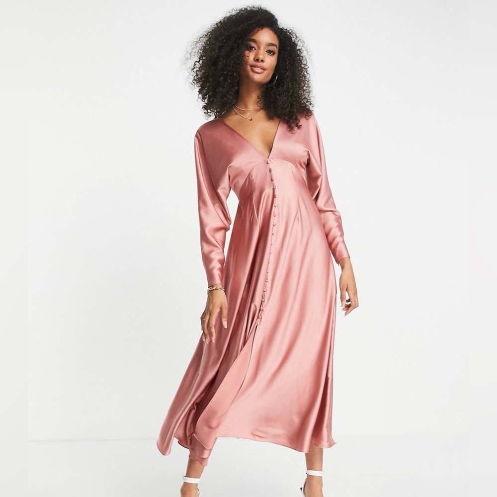 ASOS Edition | Satin, Latticed—back Midi Dress in Dusky Rose NWT
